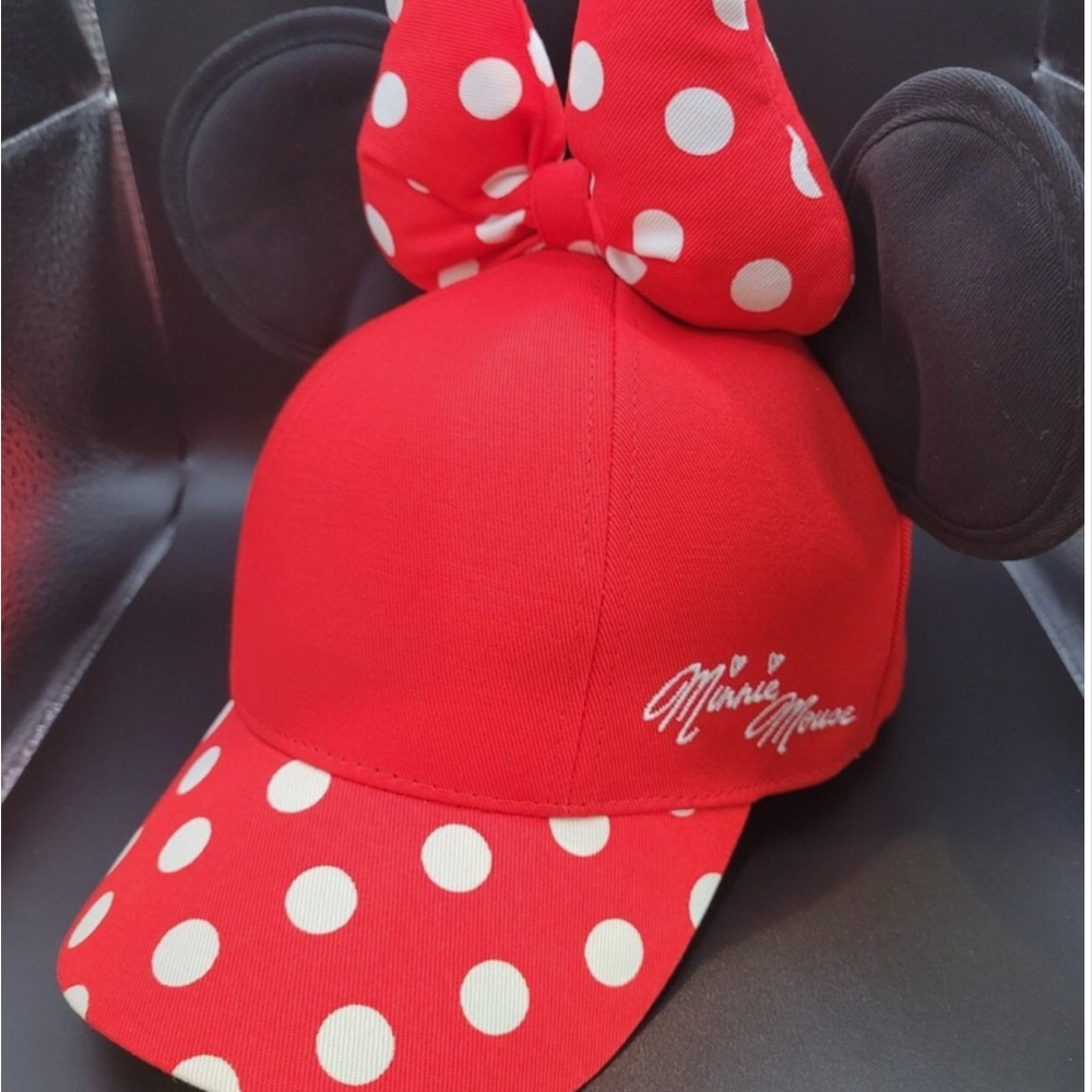 Cute Disney Parks Minnie Mouse Ear Polka Dot Bow Baseball Cap Hat - Youth Size